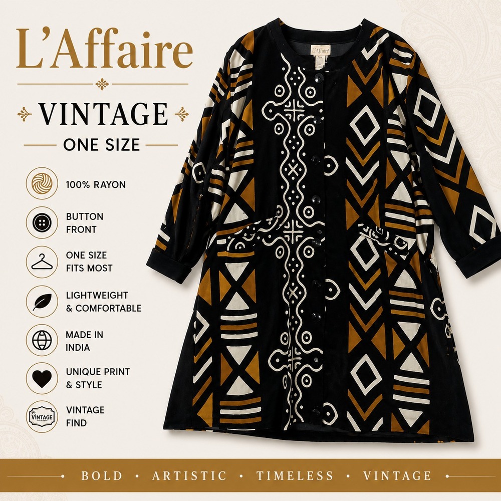 Vintage L'Affaire One Size Tribal Geometric Jacket Art Wear Button Front Pockets